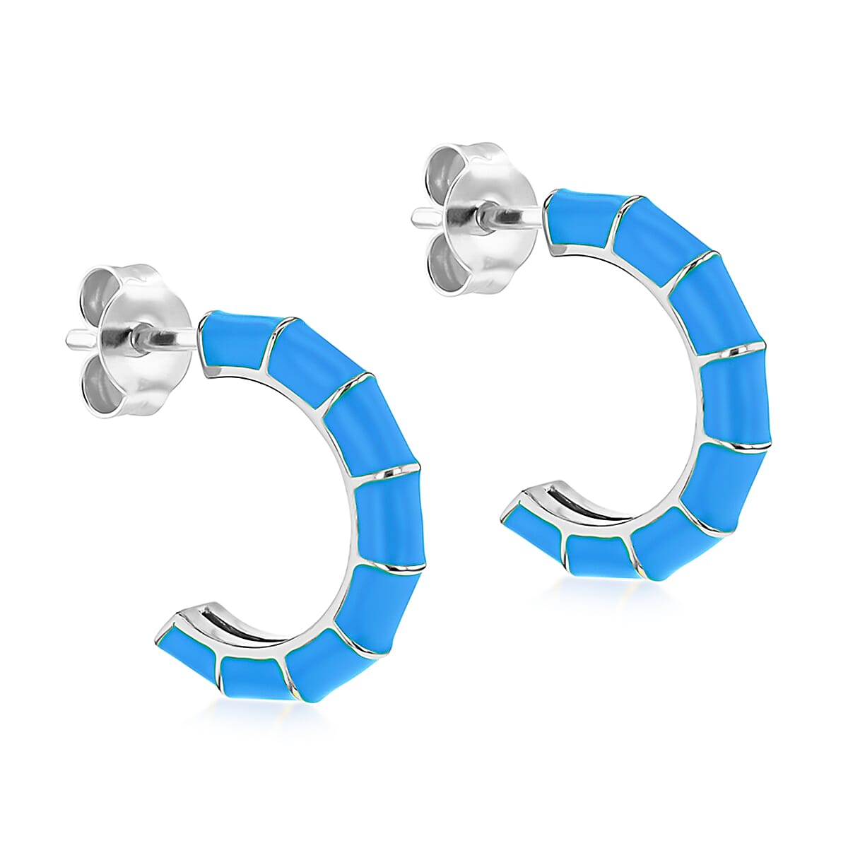 Blue Enamel Half Hoop Stud Earrings in Sterling Silver 7568354 0
