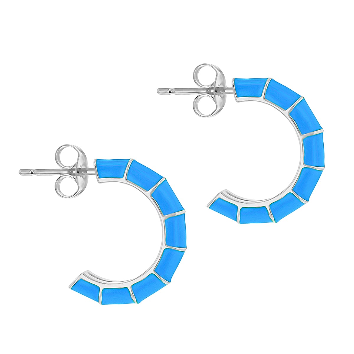 Blue Enamel Half Hoop Stud Earrings in Sterling Silver 7568354 1