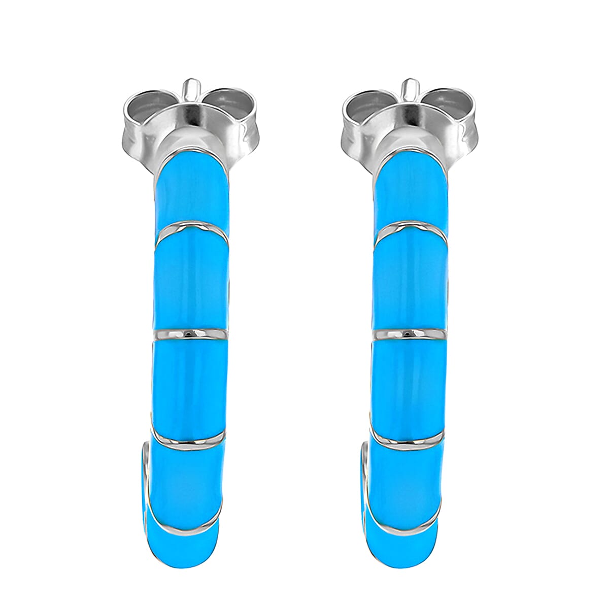 Blue Enamel Half Hoop Stud Earrings in Sterling Silver 7568354 2