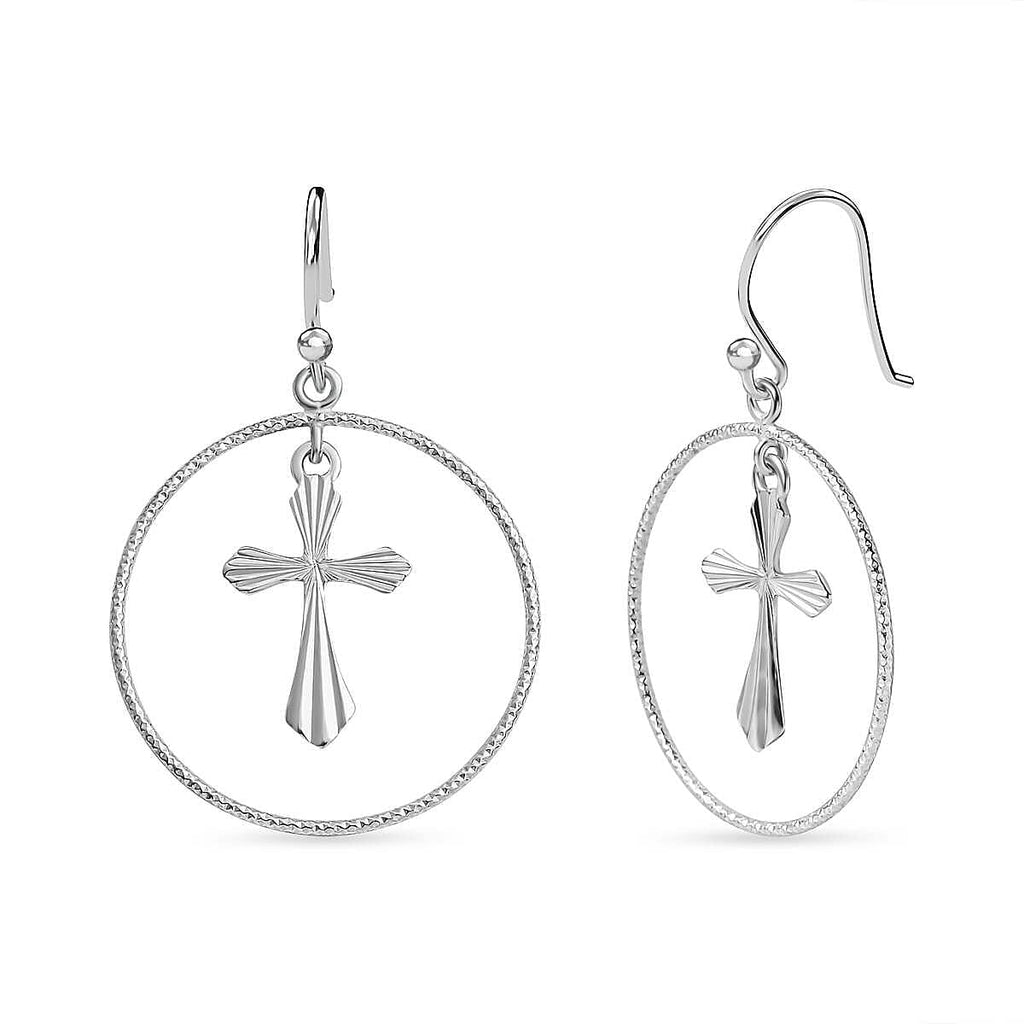 Vicenza Closeout - Sterling Silver Floating Cross Earrings