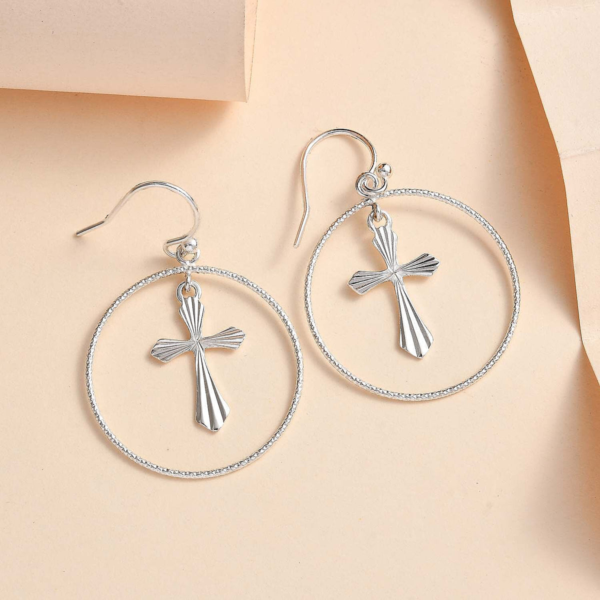 Vicenza Closeout - Sterling Silver Floating Cross Earrings 7638549 2