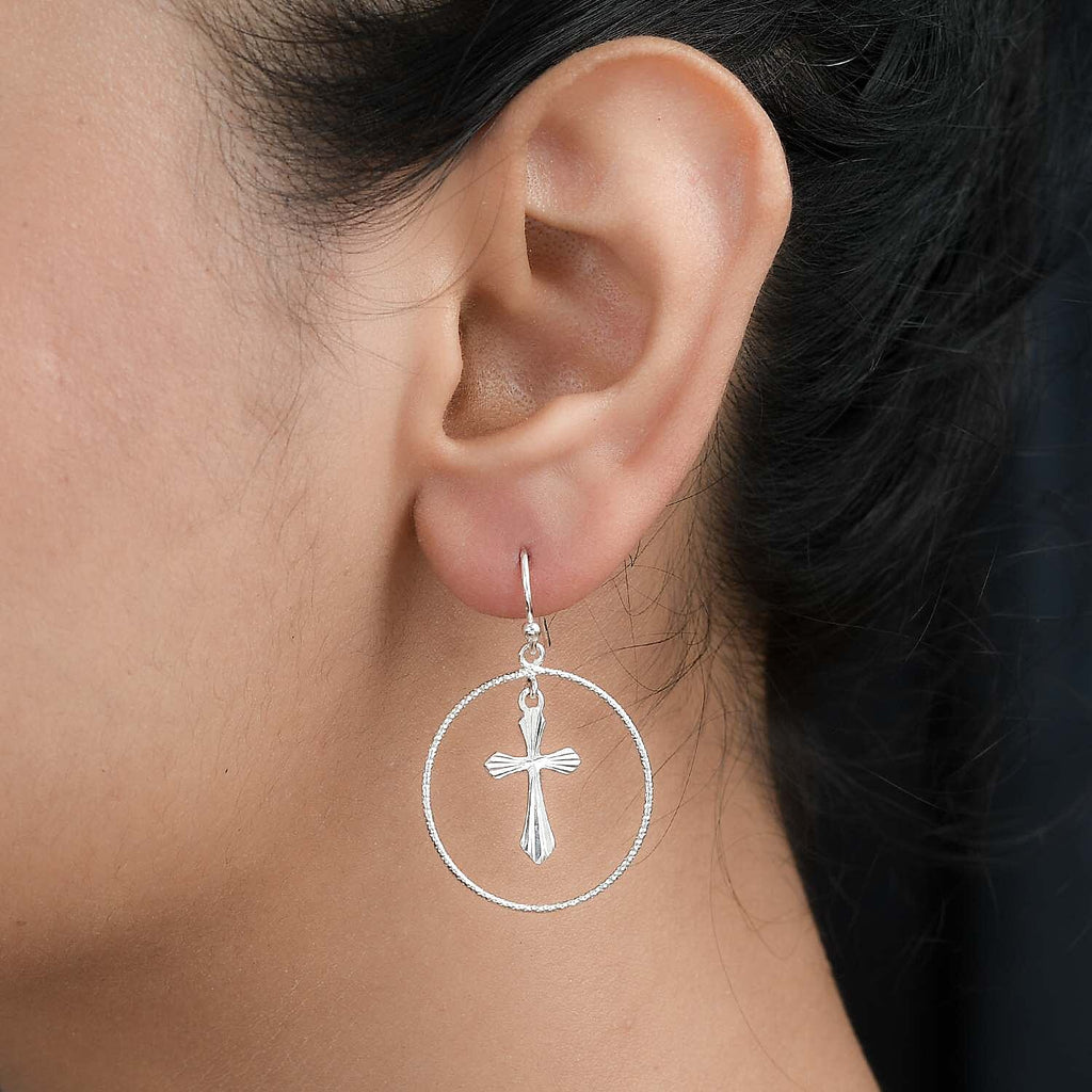 Vicenza Closeout - Sterling Silver Floating Cross Earrings