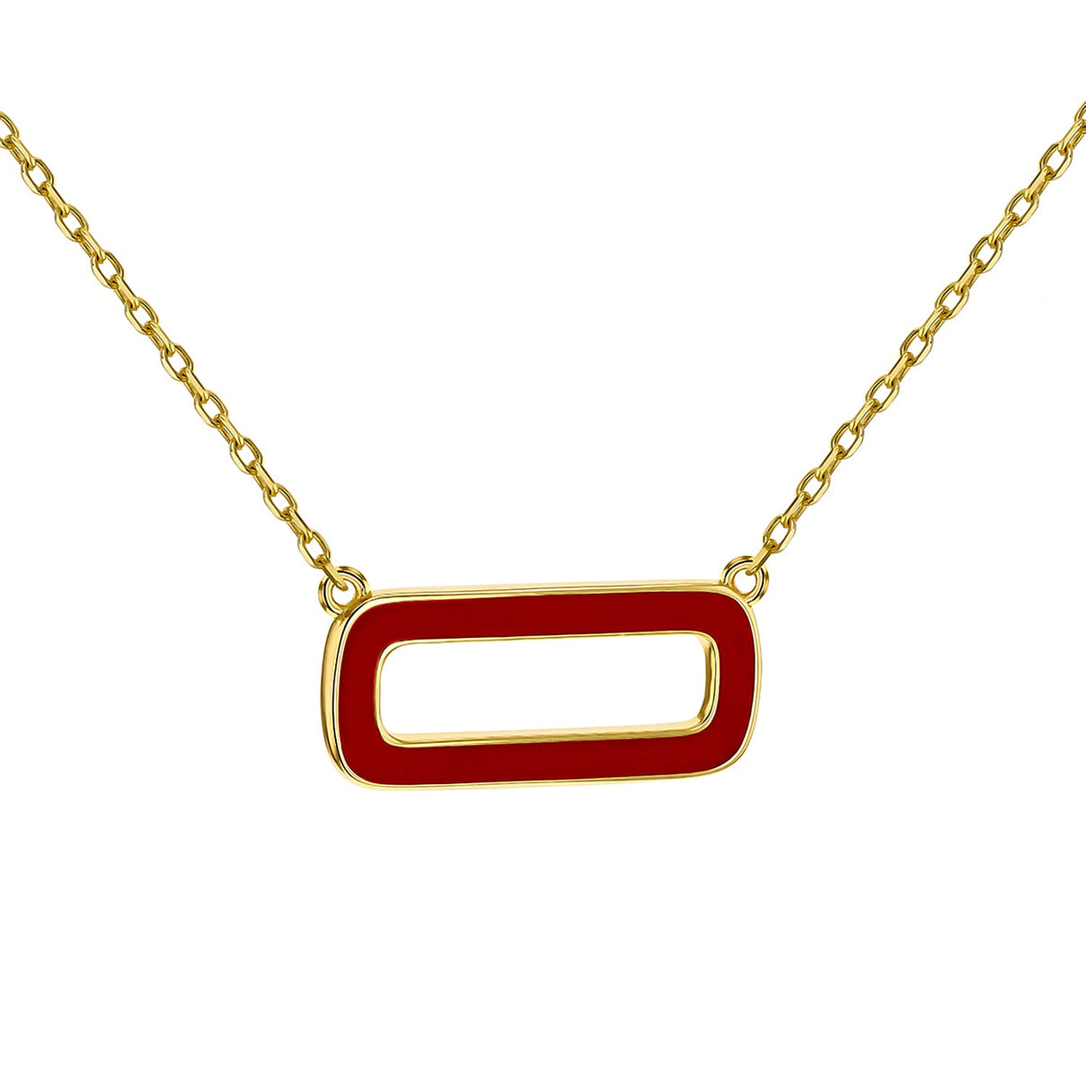 Red Enamel Rectangle Frame Necklace in Sterling Silver Yellow Gold Plated 7568491 0