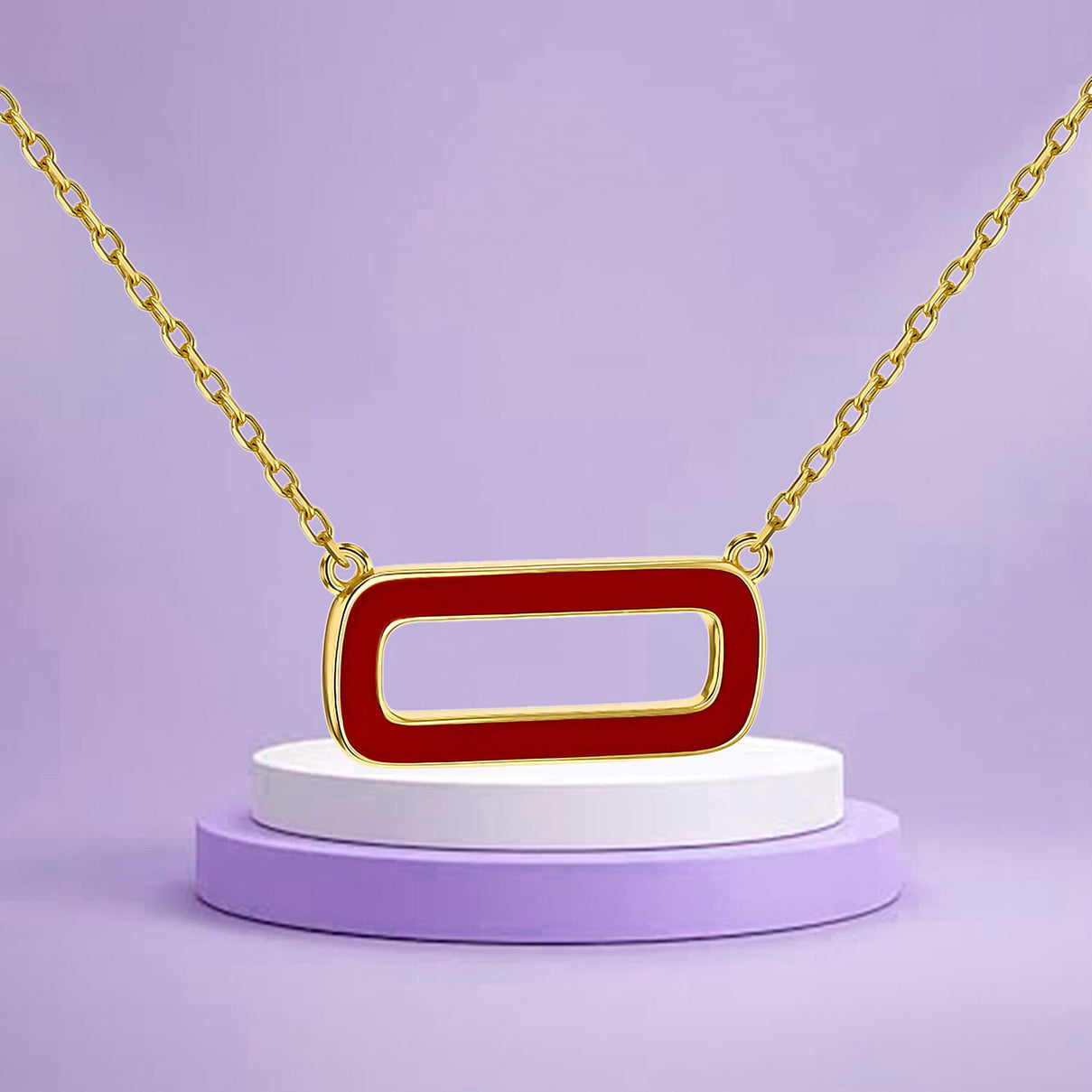 Red Enamel Rectangle Frame Necklace in Sterling Silver Yellow Gold Plated 7568491 2