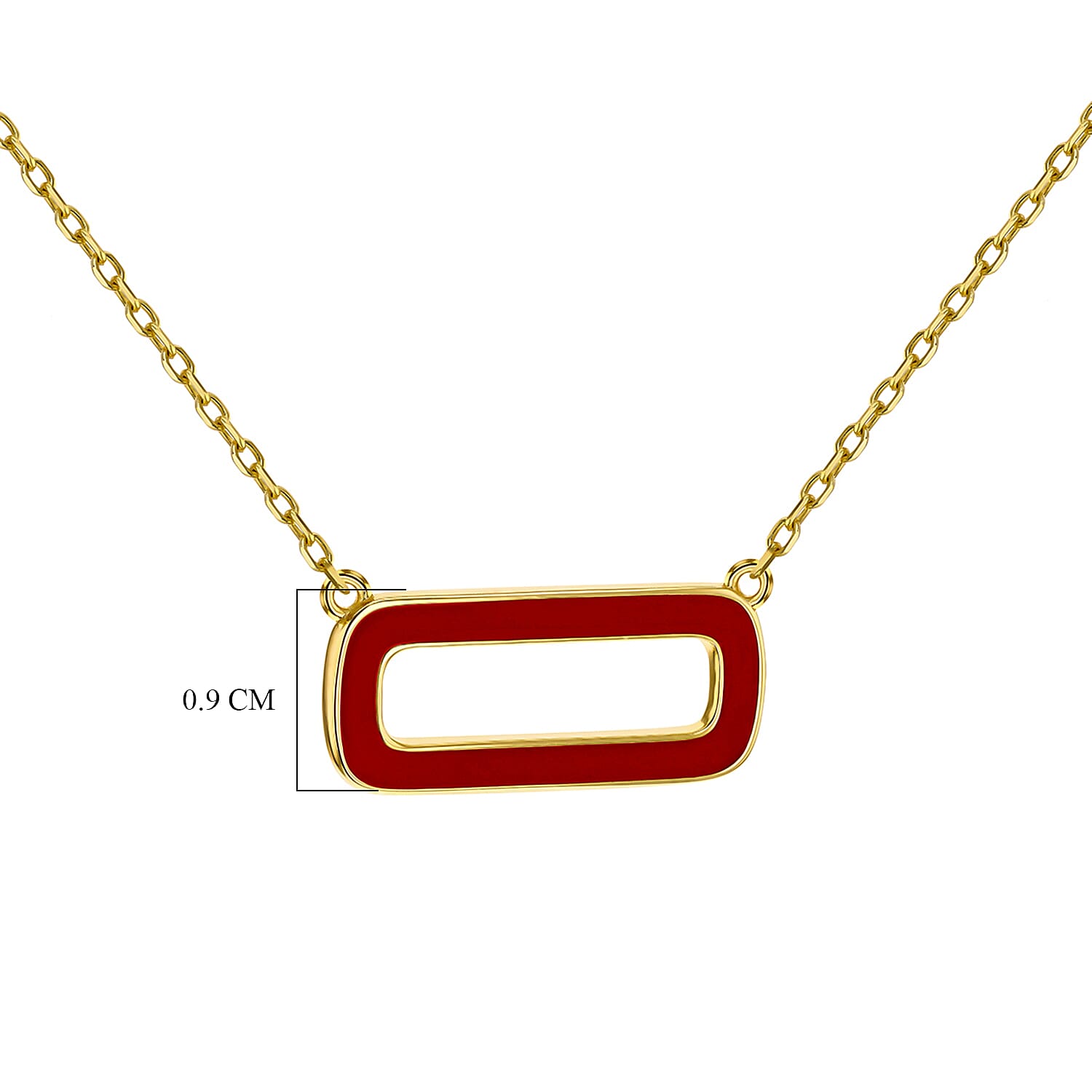Red Enamel Rectangle Frame Necklace in Sterling Silver Yellow Gold Plated 7568491 3
