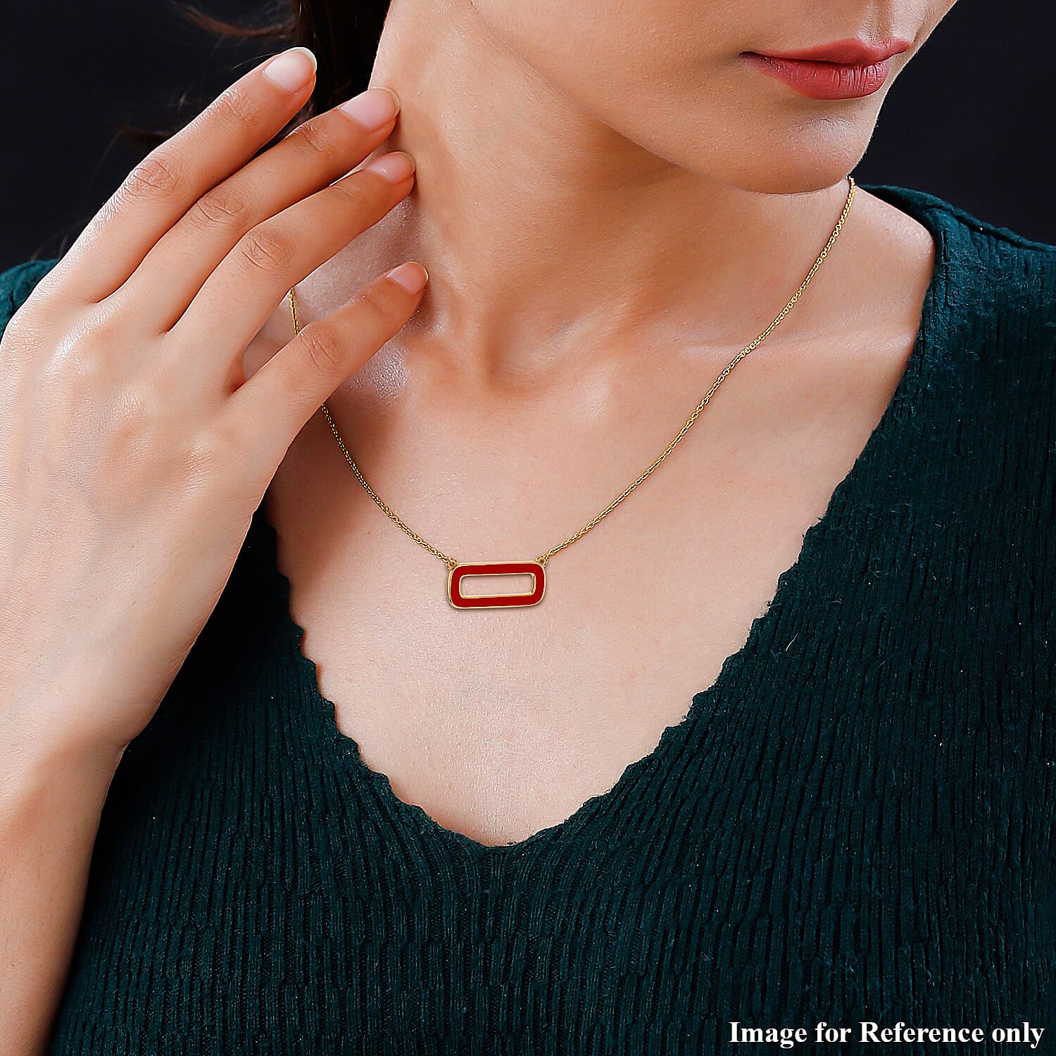 Red Enamel Rectangle Frame Necklace in Sterling Silver Yellow Gold Plated 7568491 4