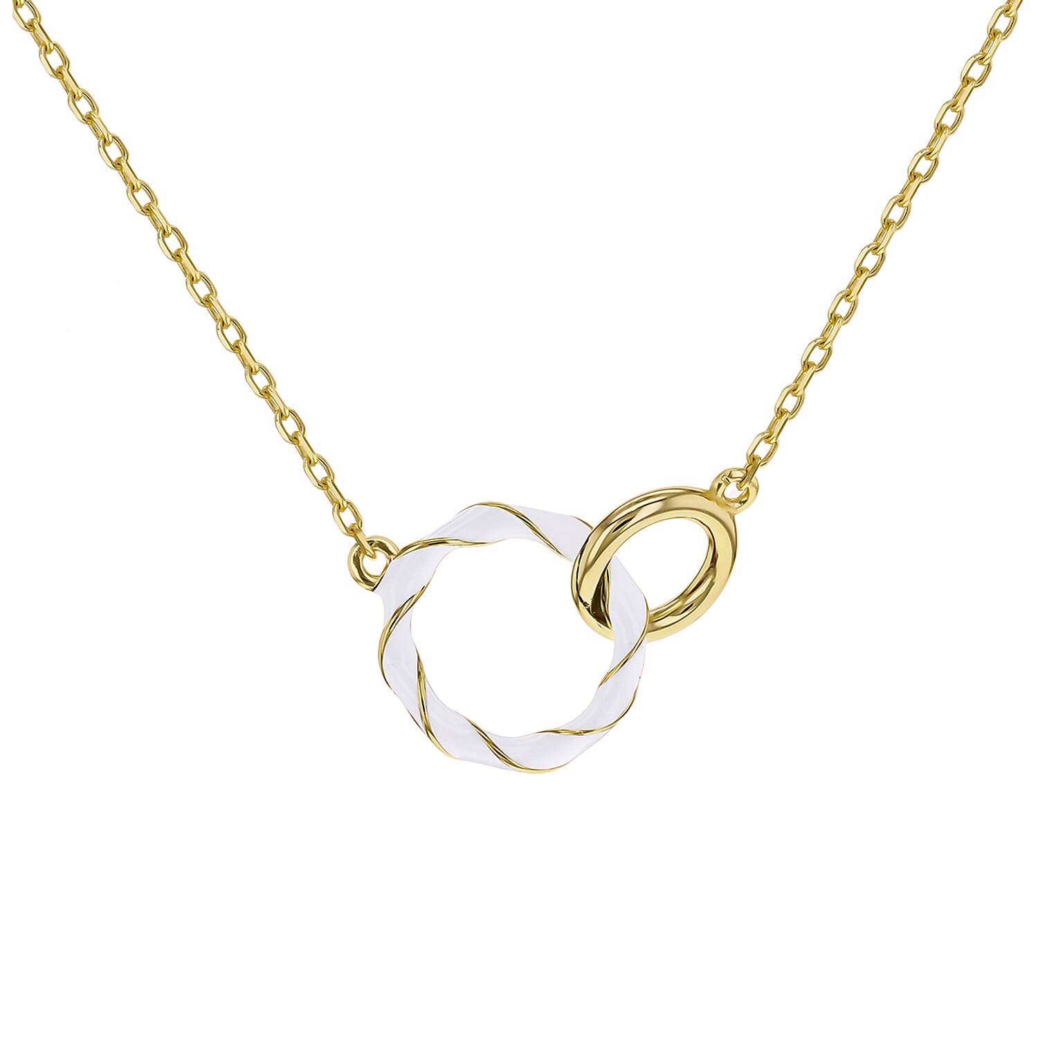 White Enamel Double Ring Interlock Necklace in Sterling Silver Yellow Gold Plated 7569012 0