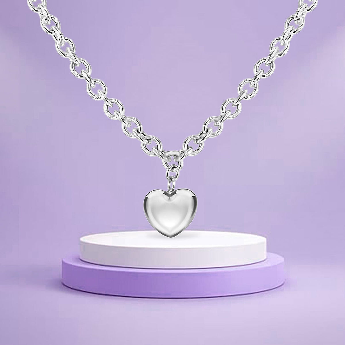 Puff Heart Belcher Necklace 18 Inch in Sterling Silver 7568475 2