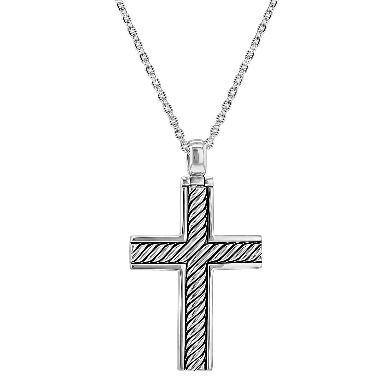 Twisted Cross Necklace in Sterling Silver Rhodium Plated 7569149 0