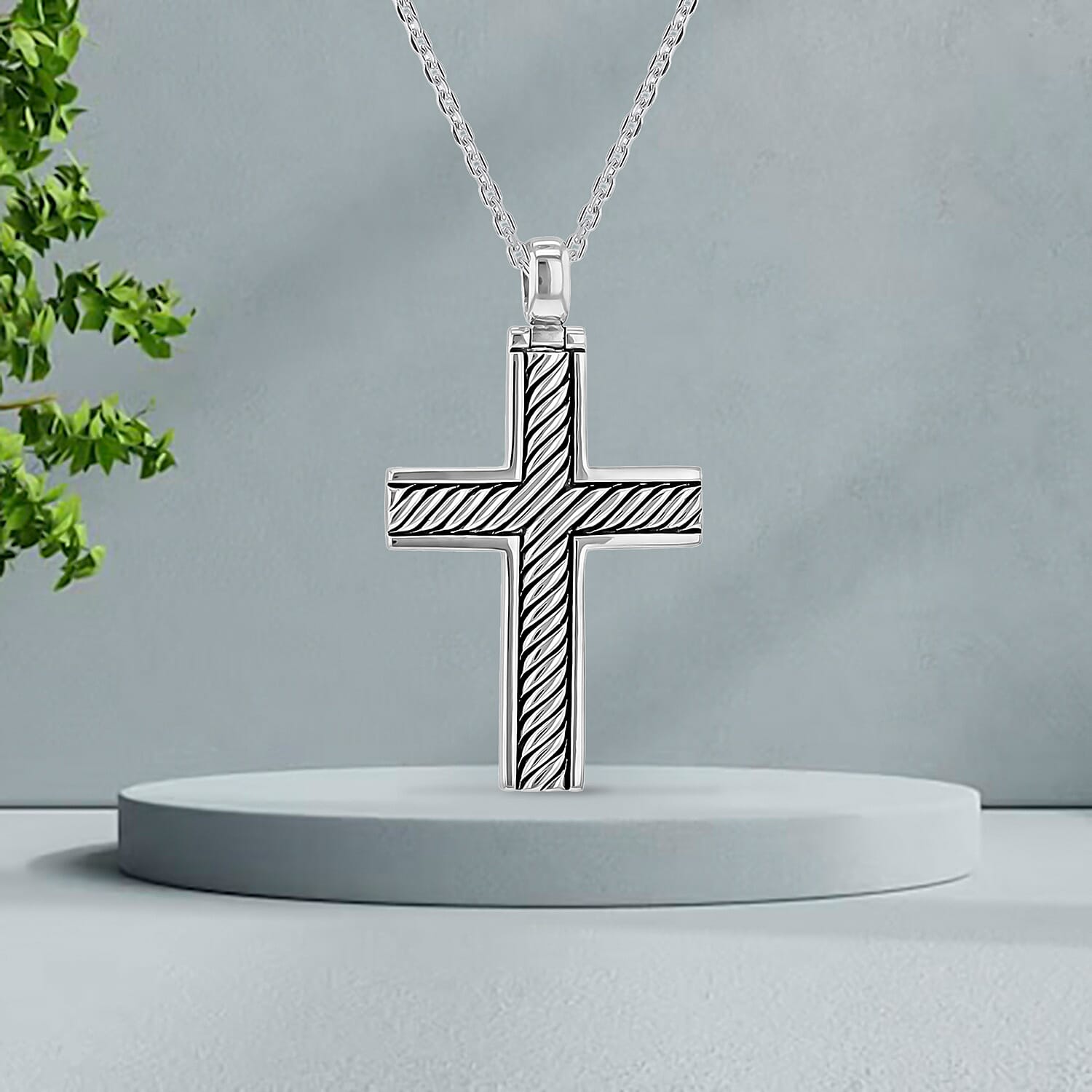 Twisted Cross Necklace in Sterling Silver Rhodium Plated 7569149 1