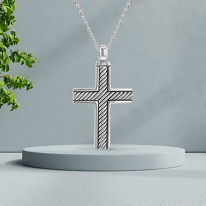 Twisted Cross Necklace in Sterling Silver Rhodium Plated 7569149 2