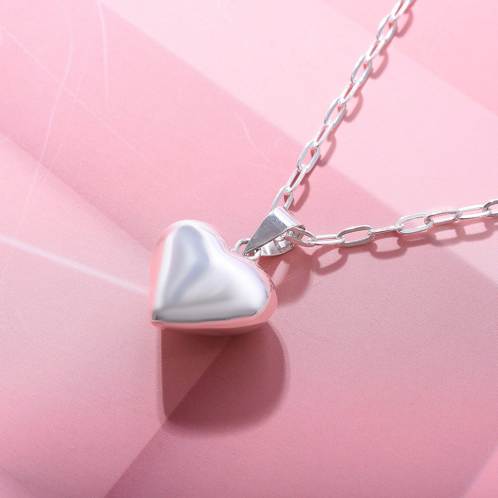 Designer CloseOut- Platinum Overlay Sterling Silver Heart Necklace with Paper Clip Link Chain (Size - 20), Silver Wt. 9.45 Gms
