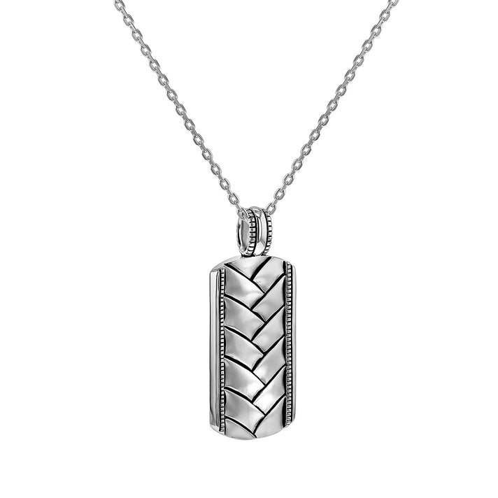 Braided Dog Tag Necklace in Sterling Silver Rhodium Plated 7569140 1