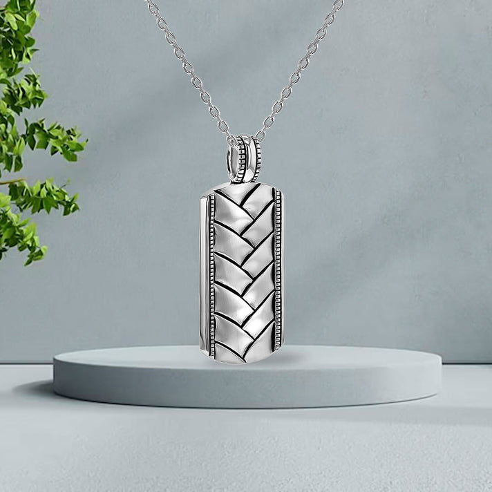 Braided Dog Tag Necklace in Sterling Silver Rhodium Plated 7569140 2