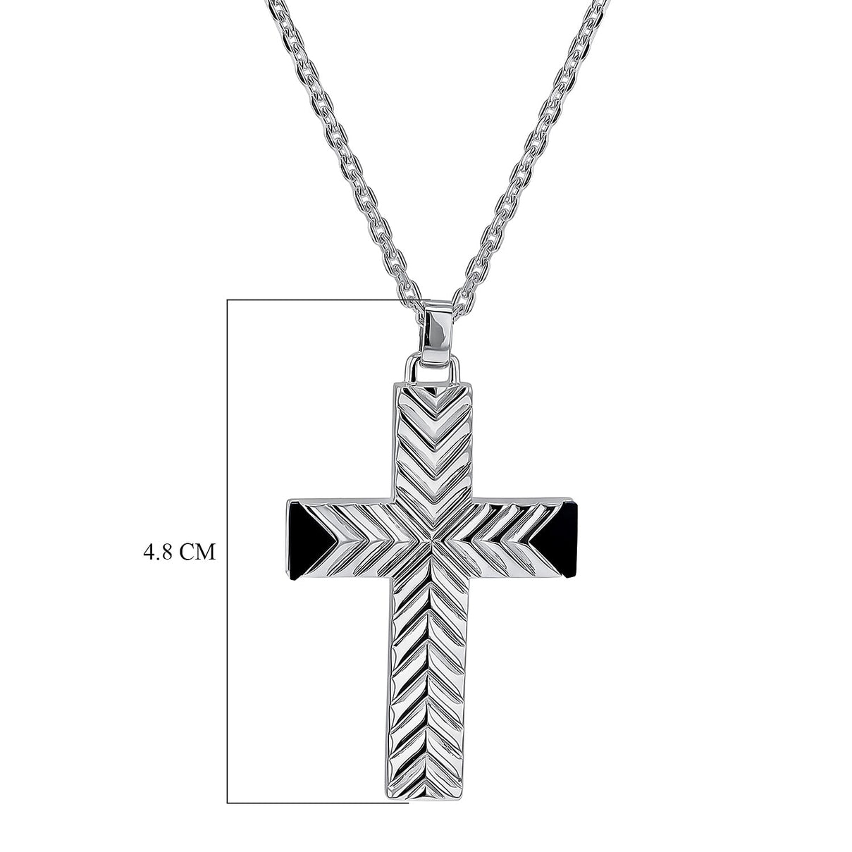 Pattern Cross With Black Agate Necklace in Sterling Silver Rhodium Plated 7569062 2