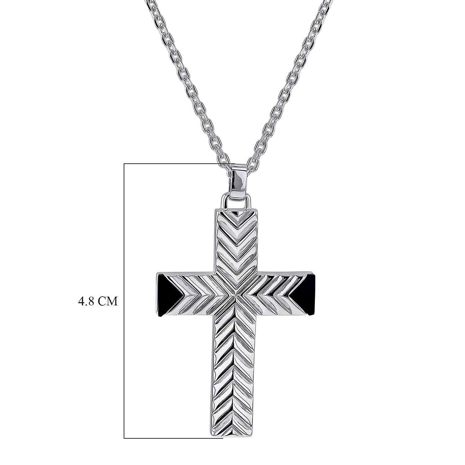 Pattern Cross With Black Agate Necklace in Sterling Silver Rhodium Plated 7569062 2