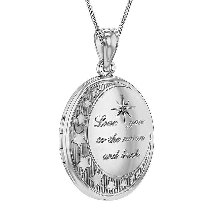 Oval Shape Moon And Star "Love You To The Moon And Back" Medium Locket Pendant in Sterling Silver Rhodium Plated 7568414 1