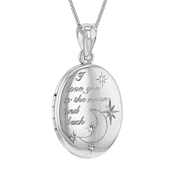 Oval Shape Love You To The Moon And Back Small Locket Pendant in Sterling Silver Rhodium Plated 7568428 1