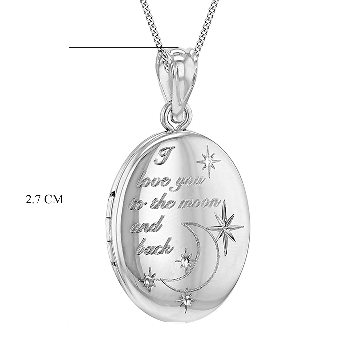 Oval Shape Love You To The Moon And Back Small Locket Pendant in Sterling Silver Rhodium Plated 7568428 1