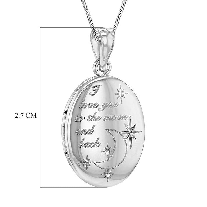 Oval Shape Love You To The Moon And Back Small Locket Pendant in Sterling Silver Rhodium Plated 7568428 2