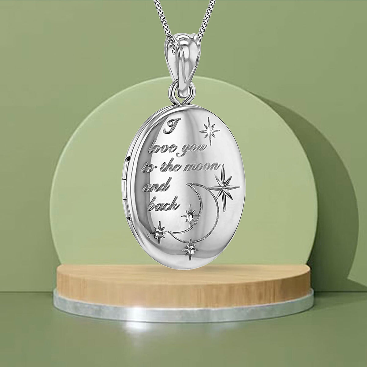 Oval Shape Love You To The Moon And Back Small Locket Pendant in Sterling Silver Rhodium Plated 7568428 3