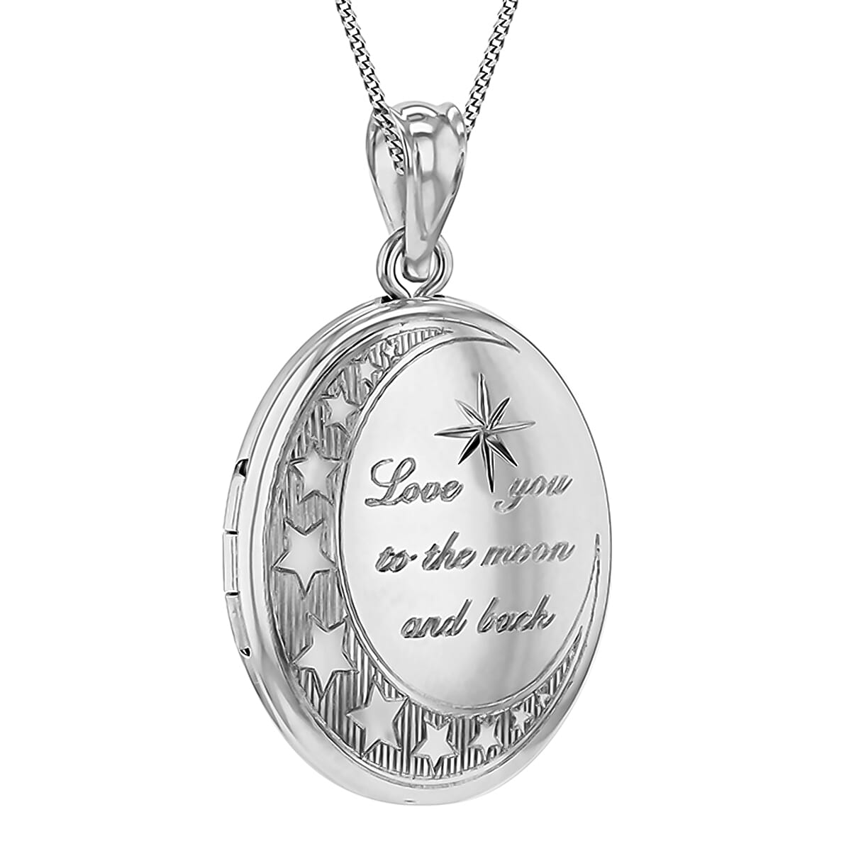 Oval Shape Moon And Star "Love You To The Moon And Back" Small Locket Pendant in Sterling Silver Rhodium Plated 7568429 0