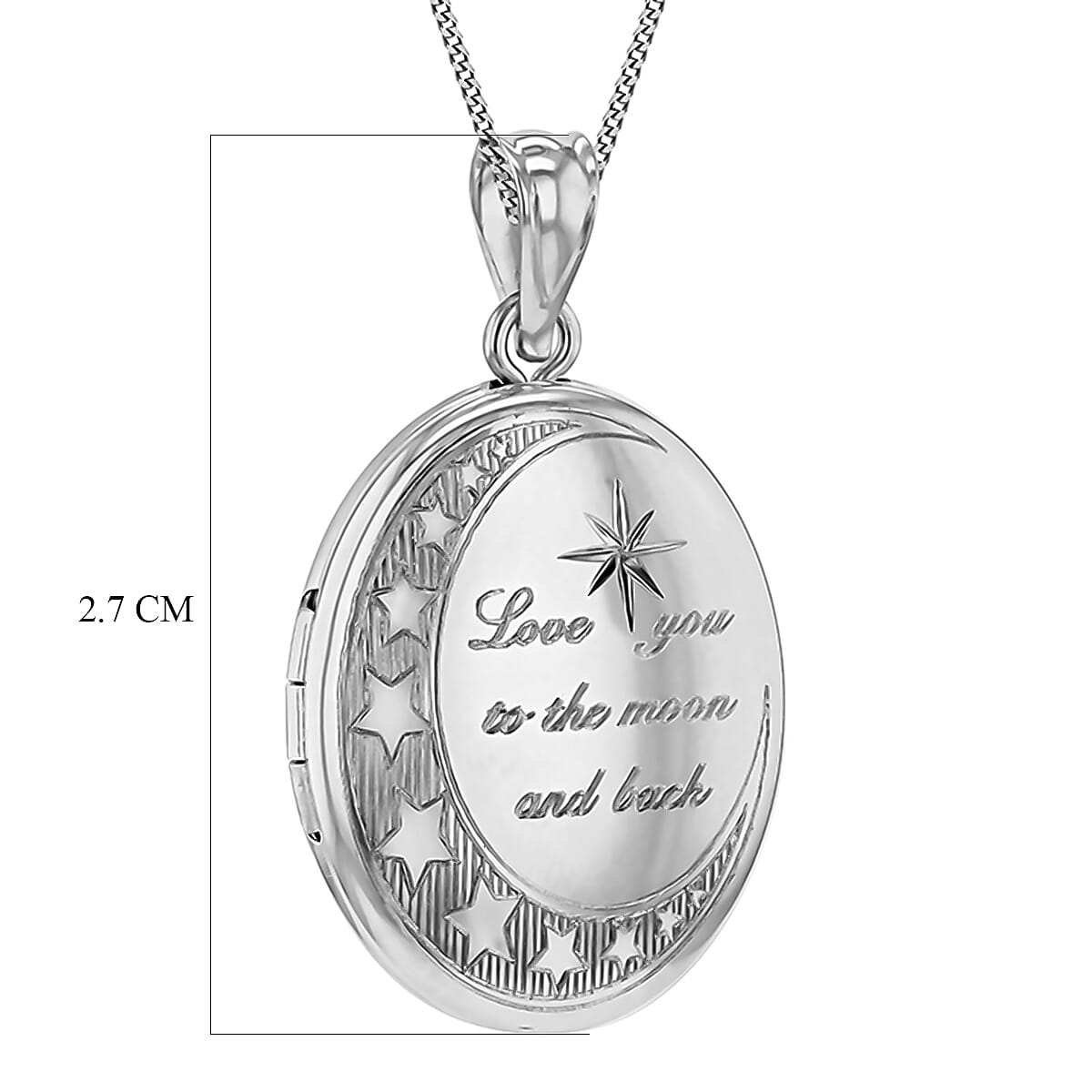Oval Shape Moon And Star "Love You To The Moon And Back" Small Locket Pendant in Sterling Silver Rhodium Plated 7568429 2