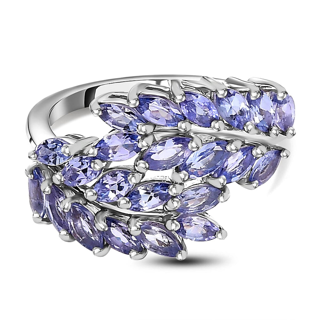 Tanzanite Leaf Bypass Ring in Platinum Overlay Sterling Silver 2.00 Ct
