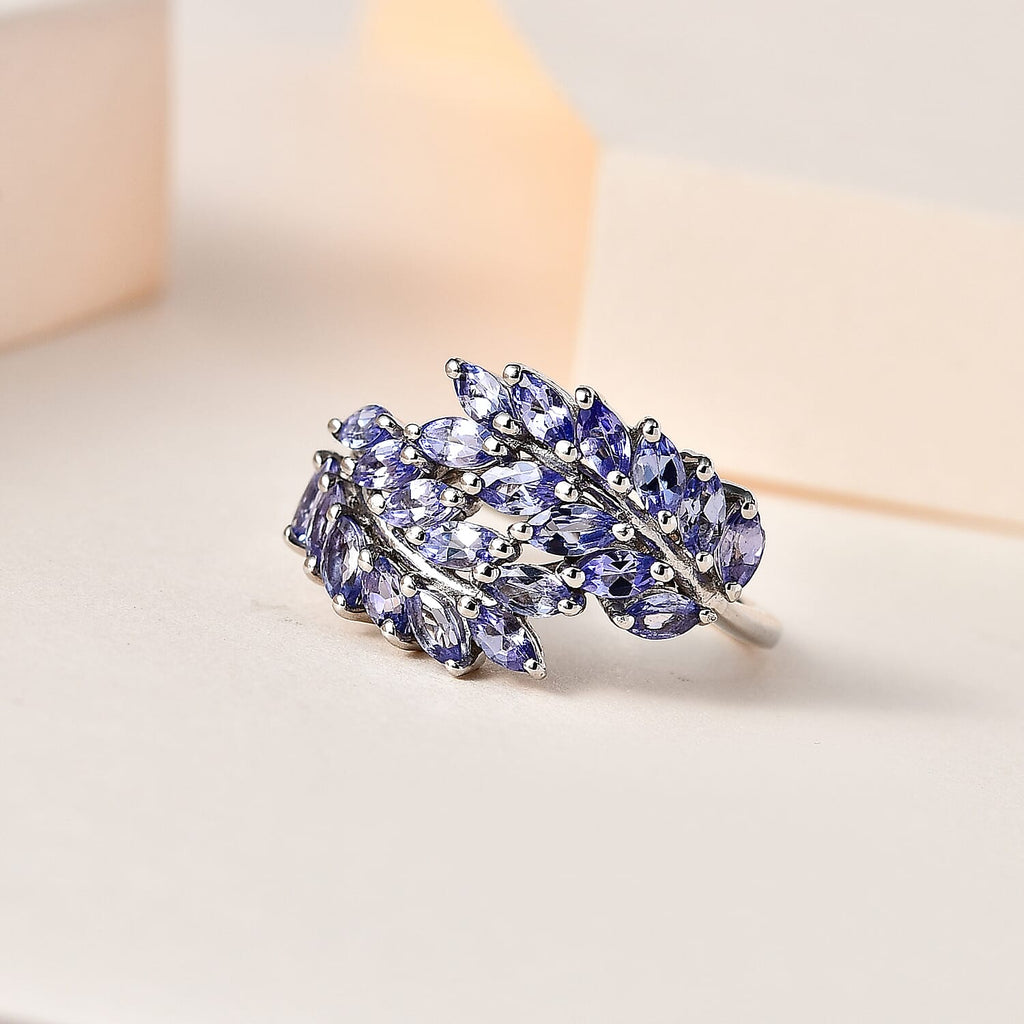 Tanzanite Leaf Bypass Ring in Platinum Overlay Sterling Silver 2.00 Ct