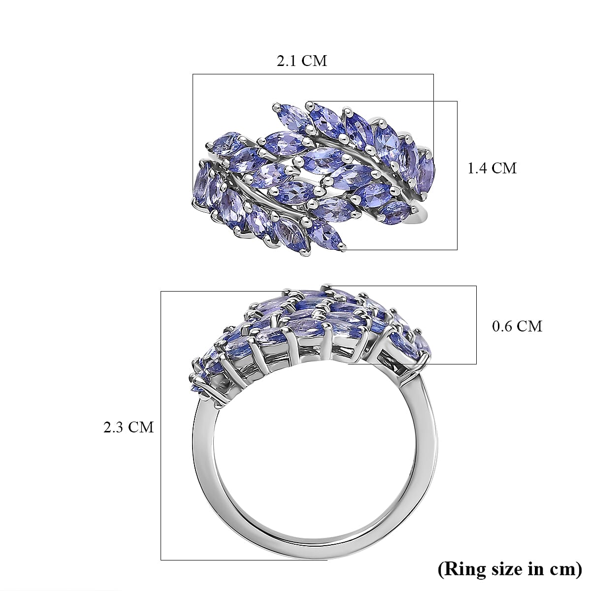 Tanzanite Bypass Ring in Platinum Overlay Sterling Silver 1.76 ct  2.002  Ct. 7641544 5