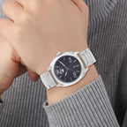 GENOA TIME V2 Double Calender Quartz Movement Black Sunshine Dial 3 ATM Water Resistant Watch With Stainless Steel Chain Strap