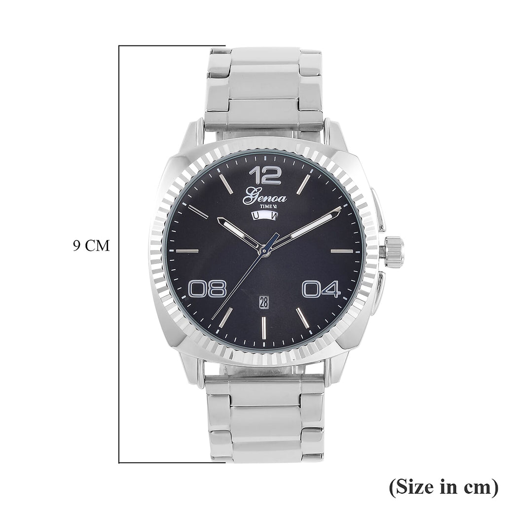 GENOA TIME V2 Double Calender Quartz Movement Black Sunshine Dial 3 ATM Water Resistant Watch With Stainless Steel Chain Strap