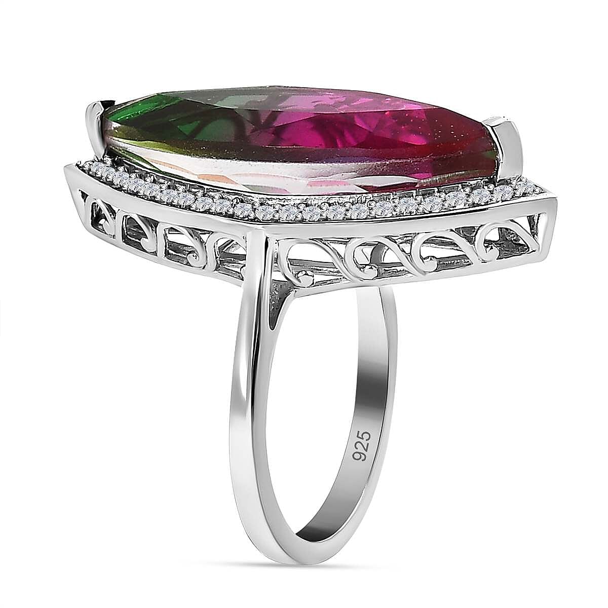 Watermelon Colour Tourmaline Quartz and Natural Zircon Ring in Platinum Overlay Sterling Silver 13.40 Ct 7602486 3