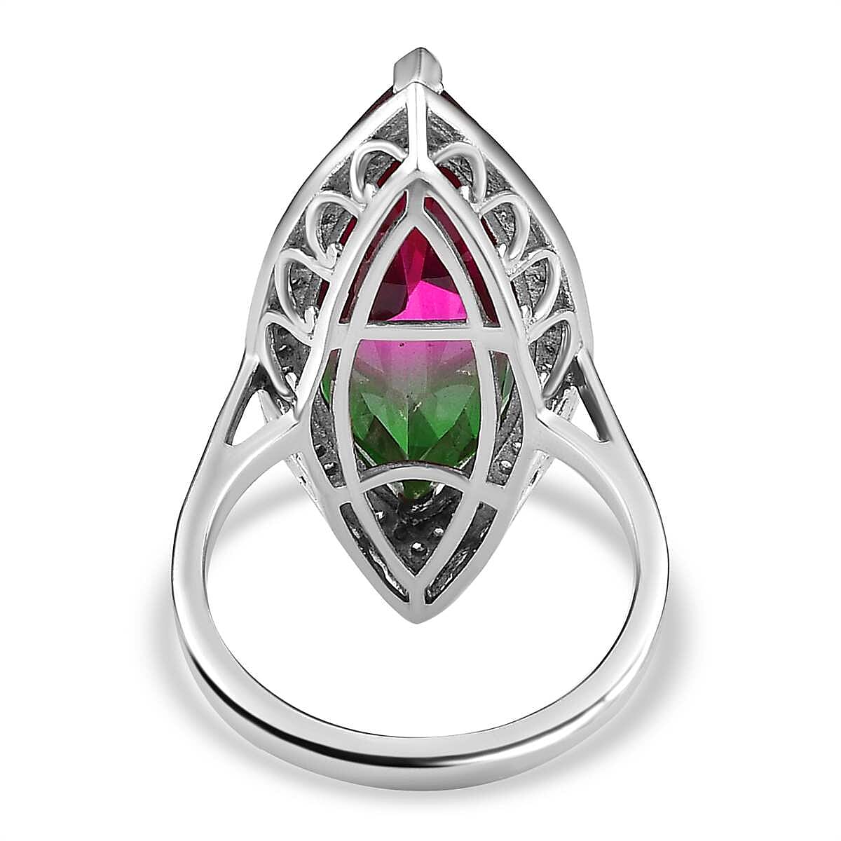 Watermelon Colour Tourmaline Quartz and Natural Zircon Ring in Platinum Overlay Sterling Silver 13.40 Ct 7602486 4