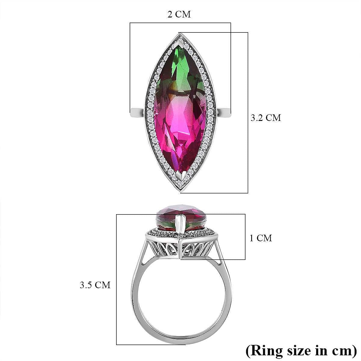 Watermelon Colour Tourmaline Quartz and Natural Zircon Ring in Platinum Overlay Sterling Silver 13.40 Ct 7602486 5
