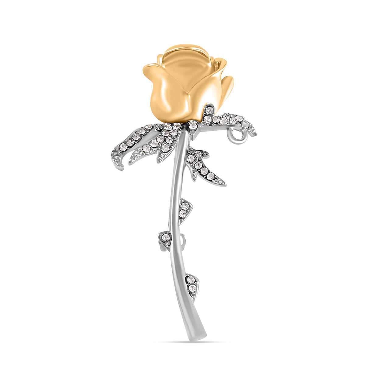 White Austrian Crystal Rose Brooch in Two- Tone 7601322 0