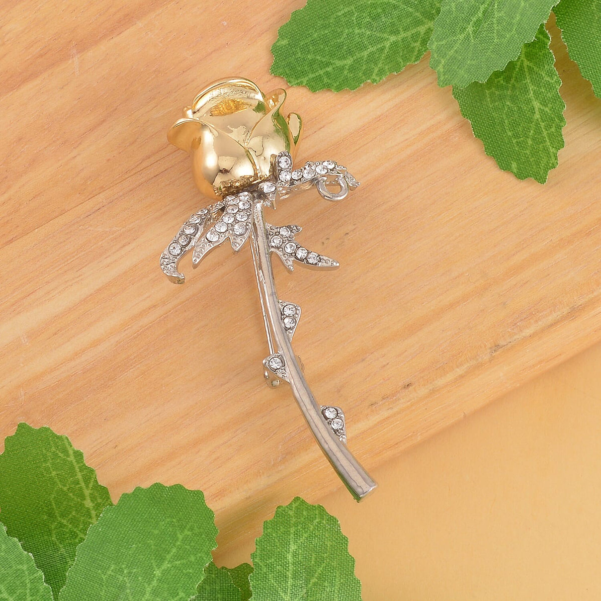 White Austrian Crystal Rose Brooch in Two- Tone 7601322 2