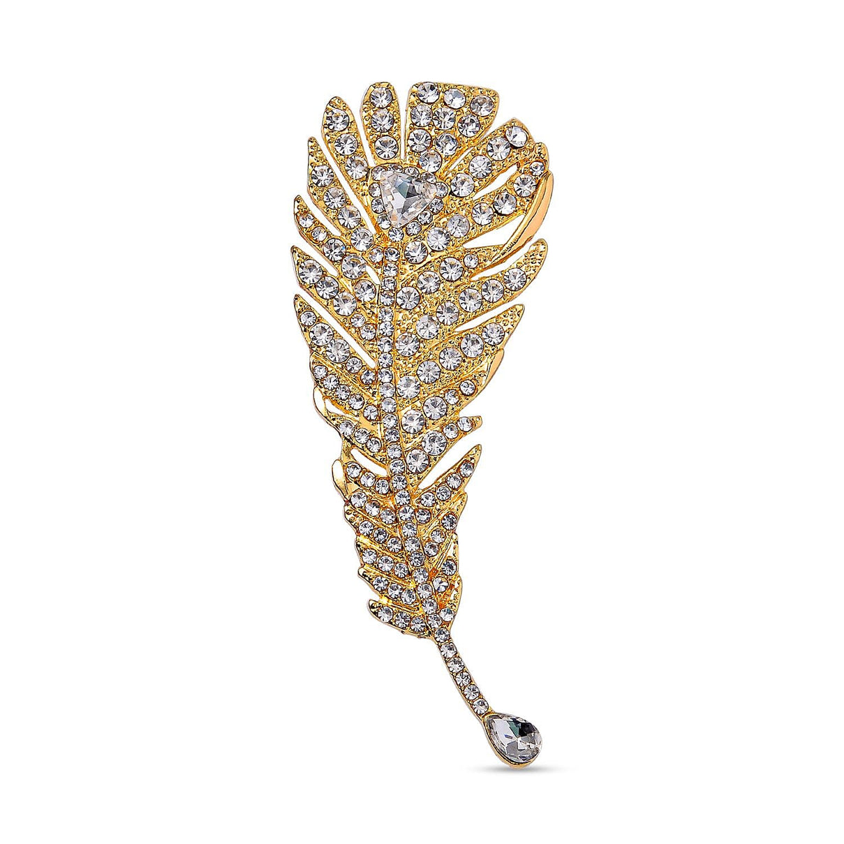 Austrian White Crystal Leaf Brooch in Yellow Gold Tone 7602127 0