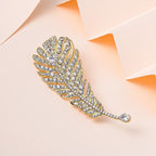 Austrian White Crystal Leaf Brooch in Yellow Gold Tone