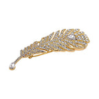 Austrian White Crystal Leaf Brooch in Yellow Gold Tone