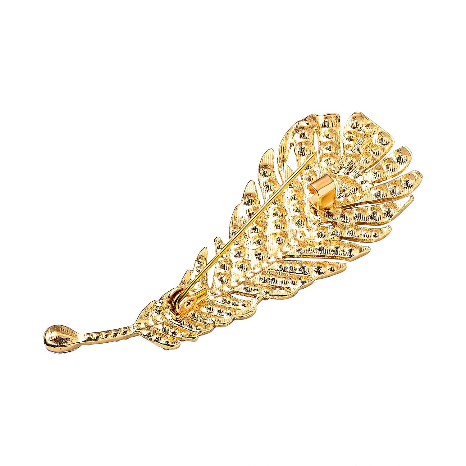Austrian White Crystal Leaf Brooch in Yellow Gold Tone 7602127 3