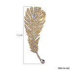 Austrian White Crystal Leaf Brooch in Yellow Gold Tone