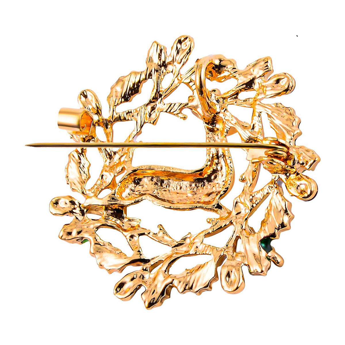 White Austrian Crystal Enamelled Reindeer Brooch in Yellow Gold Tone 7611549 3
