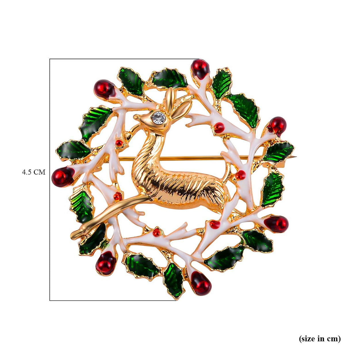 White Austrian Crystal Enamelled Reindeer Brooch in Yellow Gold Tone 7611549 4