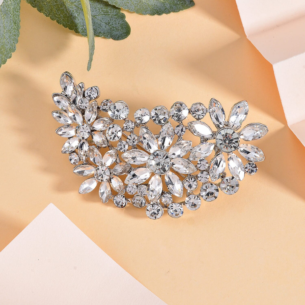White Austrian Crystal Bow Brooch in Silver Tone 7639522 1