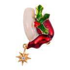 White & Red Austrian Crystal Enamelled Star Brooch in Yellow Gold Tone