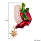 White & Red Austrian Crystal Enamelled Star Brooch in Yellow Gold Tone