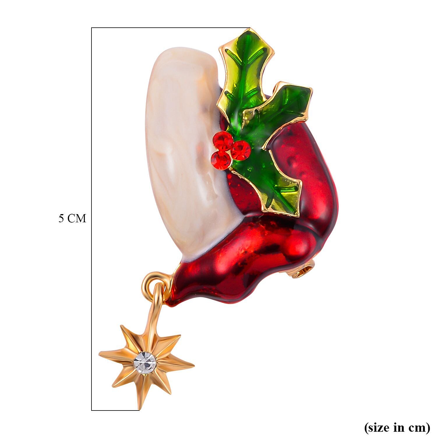 White &amp; Red Austrian Crystal Enamelled Star Brooch in Yellow Gold Tone 7611564 4