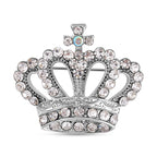 White Austrian Crystal & Simulated Mystic White Austrian Crystal Crown Brooch in Silver Tone