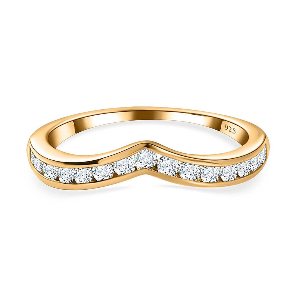 NY Closeout- Cubic Zirconia Wishbone Ring in 18K Yellow Gold Vermeil Plated Sterling Silver